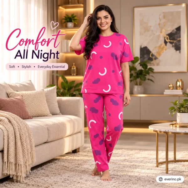 pink printed jersey night suit 2 piece