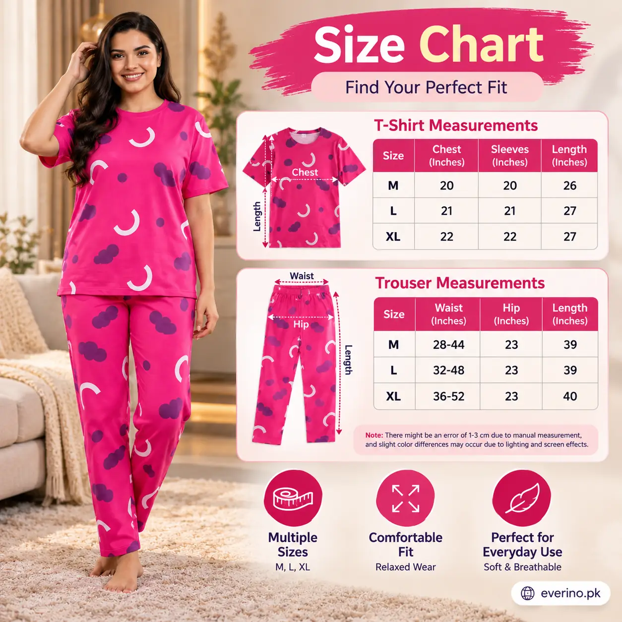 pink printed jersey night suit 2 piece