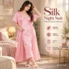3 piece pink silk lace night suit set