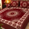 Red Velvet Jacquard Double Bed Set 4 Pcs
