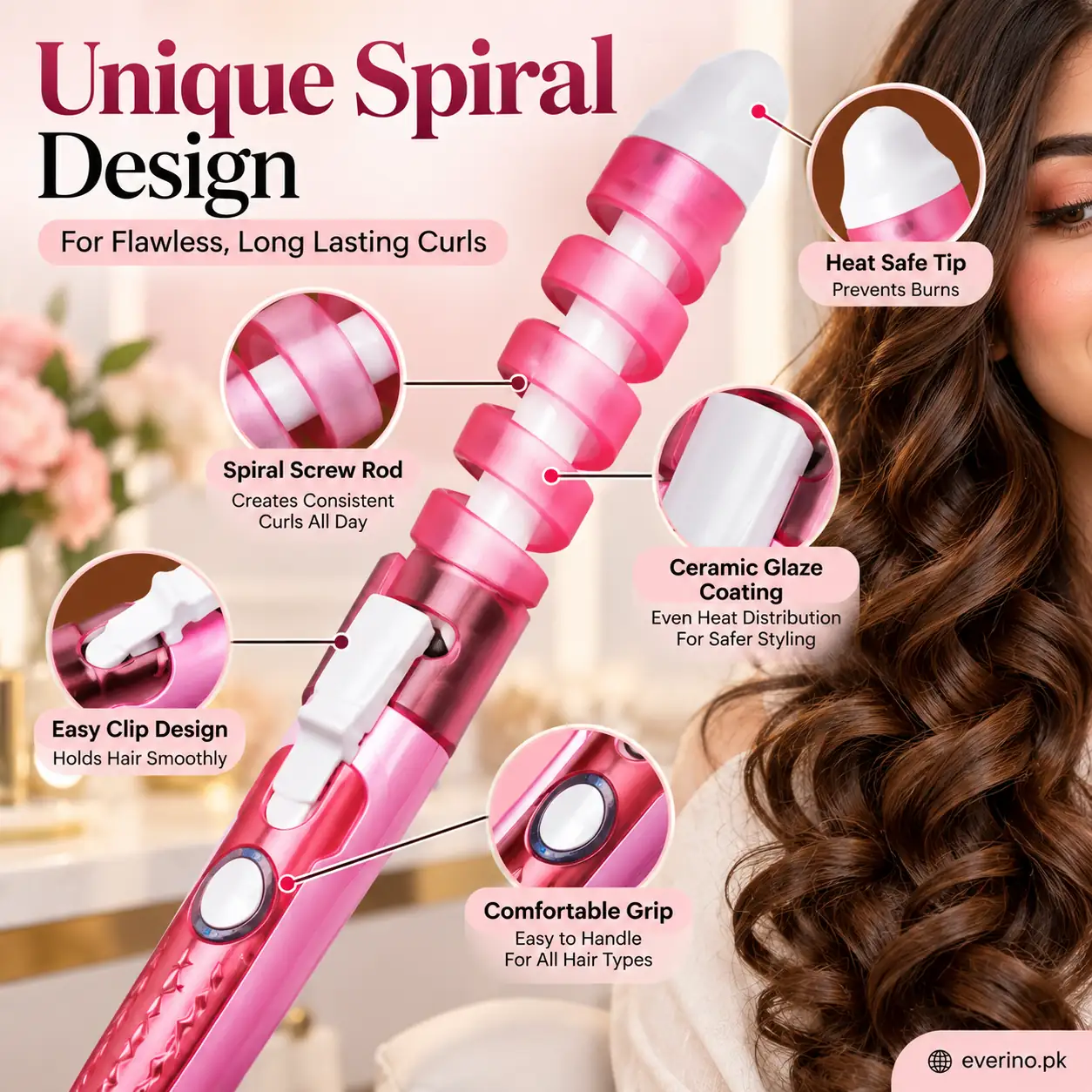Spiral Curling Iron Ceramic Glaze Pakistan - Image 2