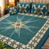 Tea Color Star Pattern Cotton Quilted Bed Set with 4 Pillows