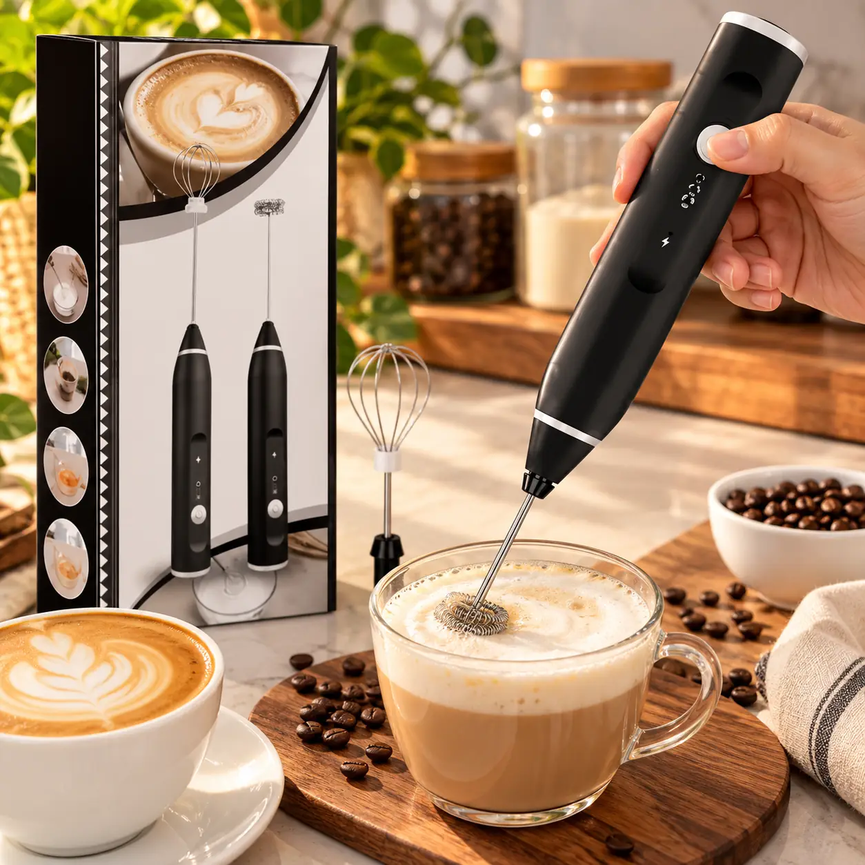 usb rechargeable coffee and milk frother whisk