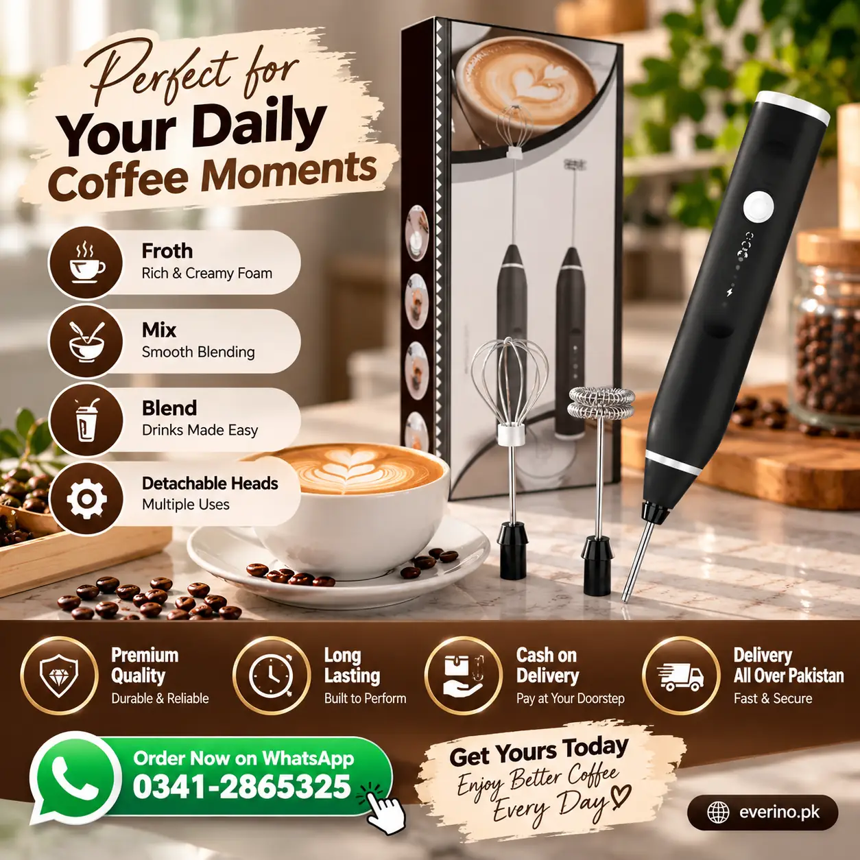 usb rechargeable coffee and milk frother whisk