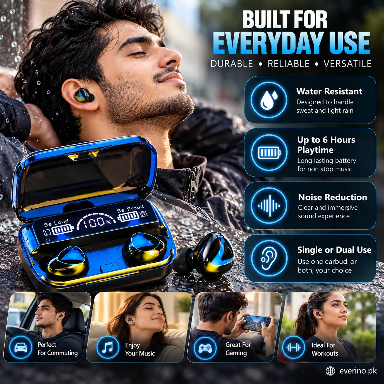 Water Resistant Black Bluetooth 5 3 Earbuds - Image 4