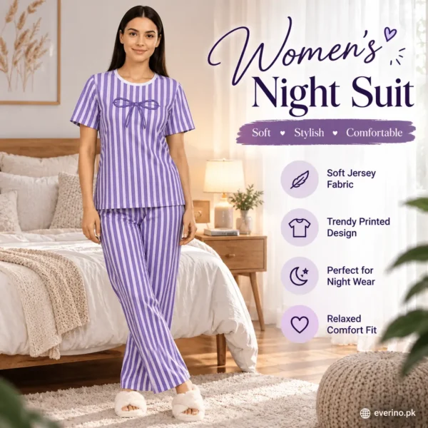 women stitched printed lounge night suit 2pc